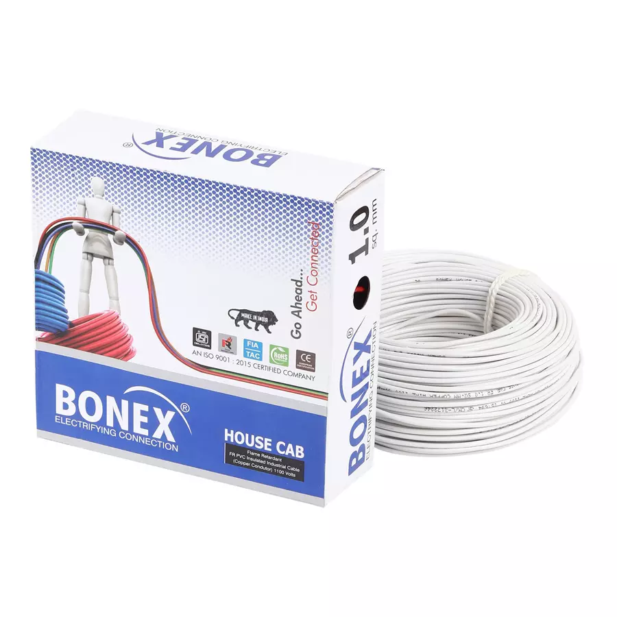 BONEX Gold 1 sq.mm 1 Core Flame Retardant House Wires White (Roll of 90 m) BONEX Gold 1 sq.mm 1 Core Flame Retardant House Wires White (Roll of 90 m)