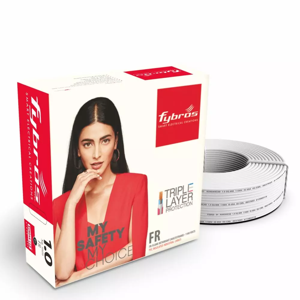 Fybros 1 Sq.mm 1 Core Flame Retardant (FR) Wire White (90 m) Fybros 1 Sq.mm 1 Core Flame Retardant (FR) Wire White (90 m)