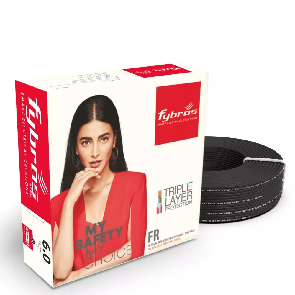 Fybros 6 Sq.mm 1 Core Flame Retardant (FR) Wire Black (90 m) Fybros 6 Sq.mm 1 Core Flame Retardant (FR) Wire Black (90 m)