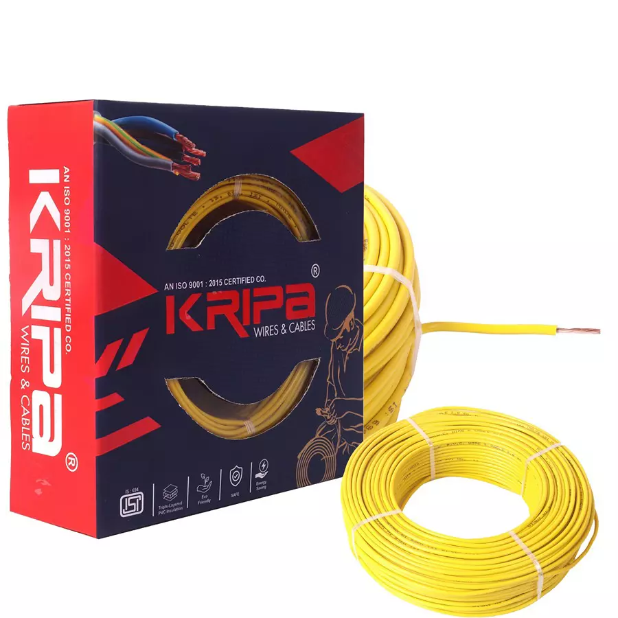 KRIPA Flame Retardant House Wire 0.75 sq mm 1 Core Yellow Length 90 m KRIPA Flame Retardant House Wire 0.75 sq mm 1 Core Yellow Length 90 m