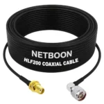 NETBOON HLF200 Low Loss Coaxial Cable 1 m with SMA Female to N Male Right Angle Connector RF 50 Ohm for Antenna, Ham Radio, Telecom