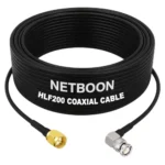 NETBOON HLF200 Low Loss Coaxial Cable 10 m with SMA Male to BNC Male Right Angle Connector RF 50 Ohm for Antennas, CCTV Systems