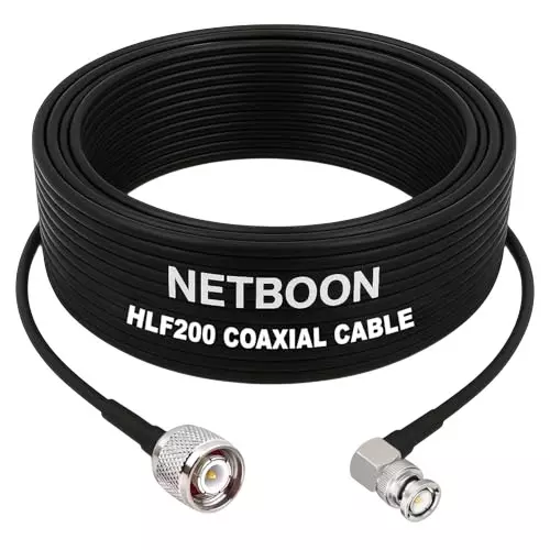 NETBOON HLF200 Low Loss Coaxial Cable 20 m with TNC Male to BNC Male Right Angle Connector RF 50 Ohm for Antenna, CCTV, Broadcast Devices NETBOON HLF200 Low Loss Coaxial Cable 20 m with TNC Male to BNC Male Right Angle Connector RF 50 Ohm for Antenna, CCTV, Broadcast Devices
