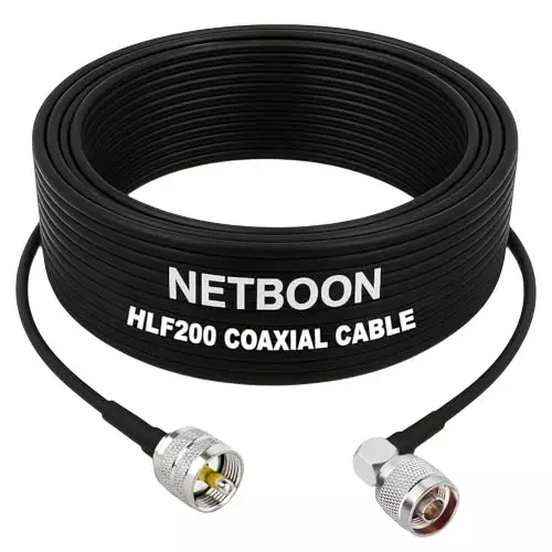 NETBOON HLF200 Low Loss Coaxial Cable 20 m with UHF Male to N Male Right Angle Connector RF 50 Ohm for Antennas, Radios, Test Equipment NETBOON HLF200 Low Loss Coaxial Cable 20 m with UHF Male to N Male Right Angle Connector RF 50 Ohm for Antennas, Radios, Test Equipment