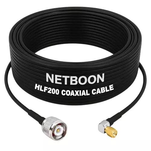 NETBOON HLF200 Low Loss Coaxial Cable 25 m with TNC Male to SMA Male Right Angle Connector RF 50 Ohm for Antenna, Surveillance, Broadcast Devices NETBOON HLF200 Low Loss Coaxial Cable 25 m with TNC Male to SMA Male Right Angle Connector RF 50 Ohm for Antenna, Surveillance, Broadcast Devices