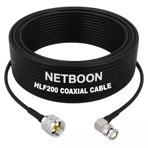 NETBOON HLF200 Low Loss Coaxial Cable 25 m with UHF Male to BNC Male Right Angle Connector RF 50 Ohm for Antennas, Radios, Broadcast Devicest NETBOON HLF200 Low Loss Coaxial Cable 25 m with UHF Male to BNC Male Right Angle Connector RF 50 Ohm for Antennas, Radios, Broadcast Devicest