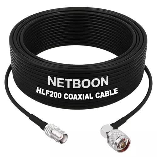 NETBOON HLF200 Low Loss Coaxial Cable 5 m with BNC Female to N Male Right Angle Connector RF 50 Ohm for Antennas, Signal Transmission NETBOON HLF200 Low Loss Coaxial Cable 5 m with BNC Female to N Male Right Angle Connector RF 50 Ohm for Antennas, Signal Transmission
