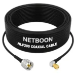 NETBOON HLF200 Low Loss Coaxial Cable 5 m with UHF Male to SMA Male Right Angle Connector RF 50 Ohm for Antennas, Communication Systems