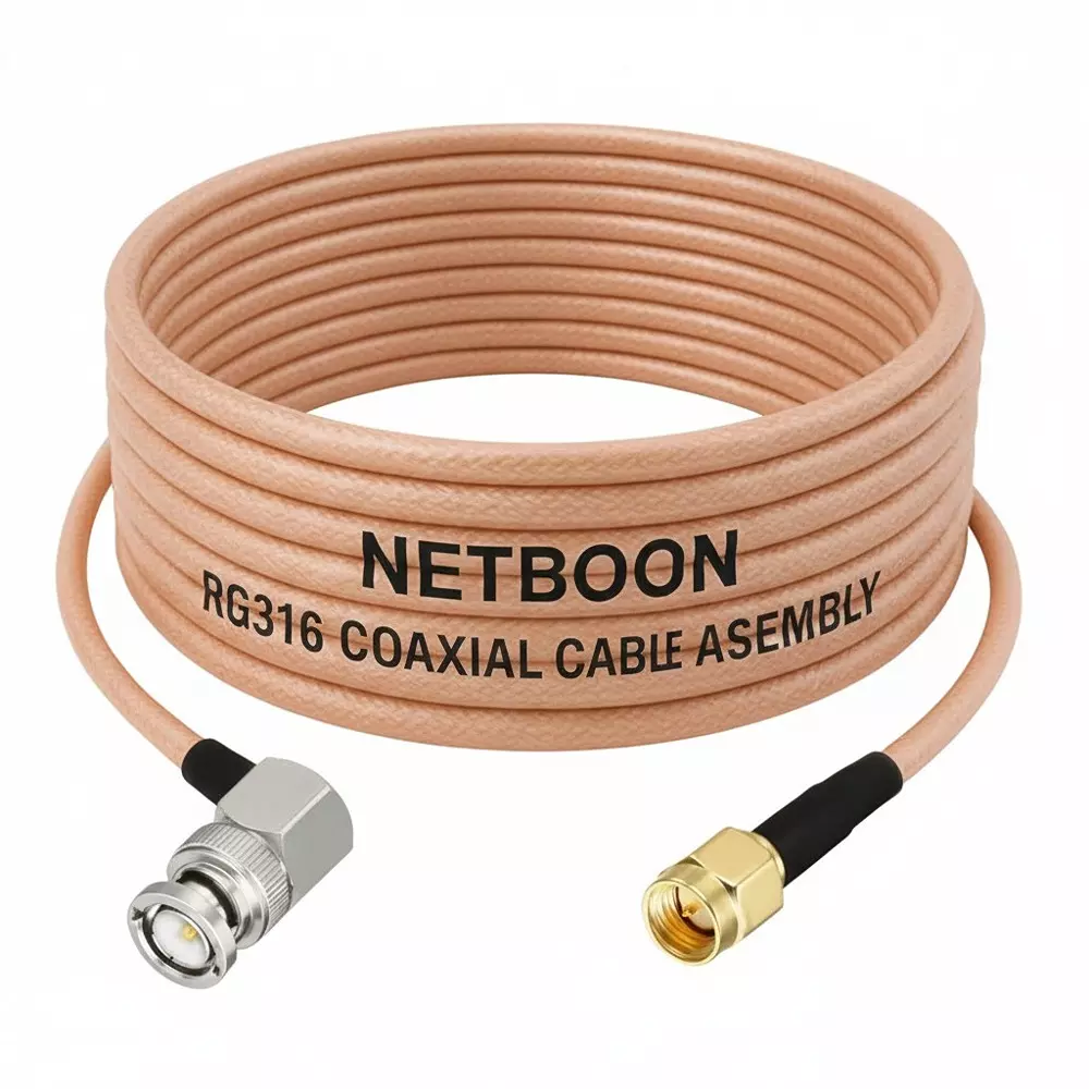 NETBOON RG316 Coaxial Cable with BNC Male Right Angle to SMA Male Connector 15 cm Copper 50 Ohm for Signal Testing, RF Modules NETBOON RG316 Coaxial Cable with BNC Male Right Angle to SMA Male Connector 15 cm Copper 50 Ohm for Signal Testing, RF Modules