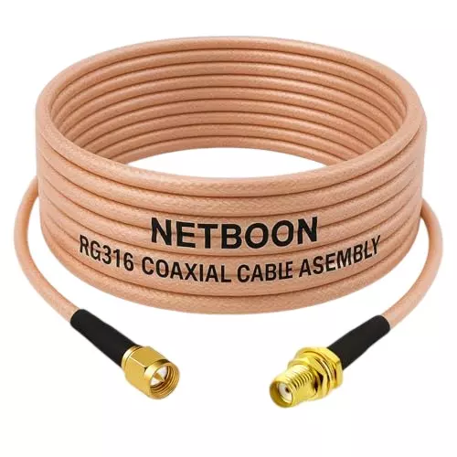 NETBOON RG316 Coaxial Cable with SMA Male to SMA Female Connector 5 m Copper 50 Ohm for Antenna Extensions, Wireless Modules, and Signal Testing NETBOON RG316 Coaxial Cable with SMA Male to SMA Female Connector 5 m Copper 50 Ohm for Antenna Extensions, Wireless Modules, and Signal Testing