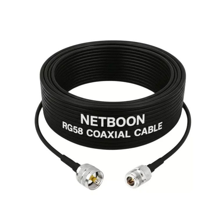 NETBOON RG58 Low Loss Coaxial Cable with UHF Male (PL-259) to N Female Connector 25 m Black 50 Ohm for Antennas, Radio Systems, Routers, and Wireless Devices