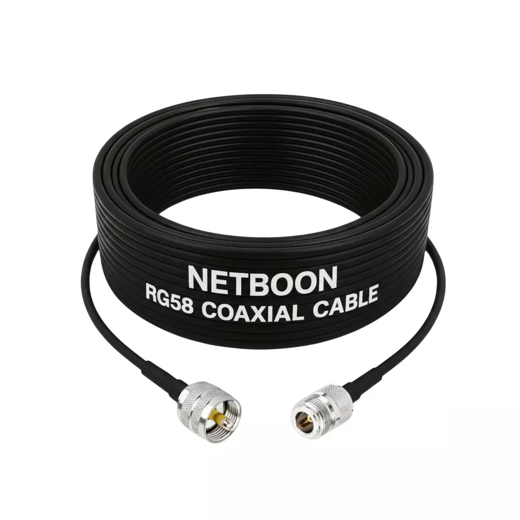 NETBOON RG58 Low Loss Coaxial Cable with UHF Male (PL-259) to N Female Connector 25 m Black 50 Ohm for Antennas, Radio Systems, Routers, and Wireless Devices NETBOON RG58 Low Loss Coaxial Cable with UHF Male (PL-259) to N Female Connector 25 m Black 50 Ohm for Antennas, Radio Systems, Routers, and Wireless Devices